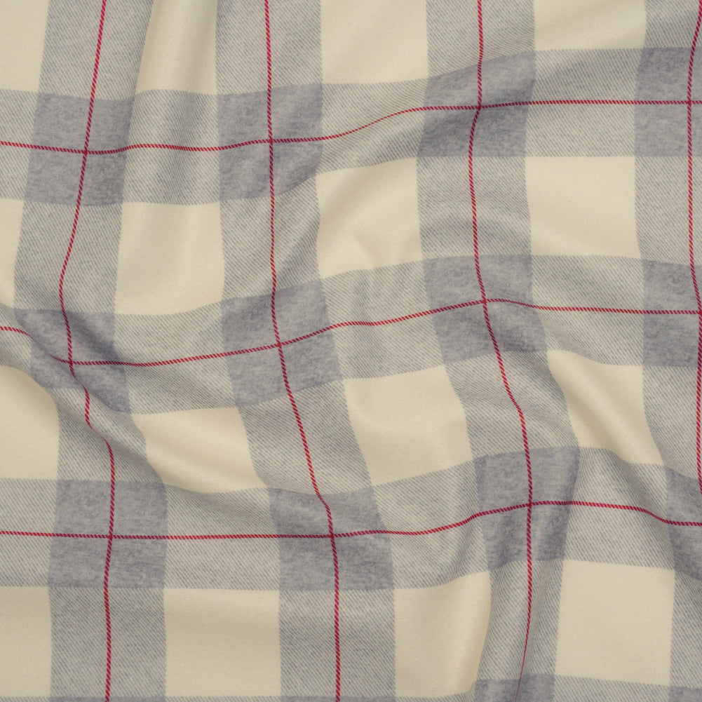 Brushed Recycled Polyester Jersey - Cream, Gray and Red Twill Plaid - Deadstock - Joann Fabrics