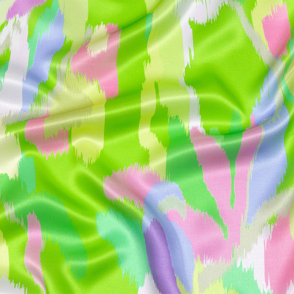 Italian Lime, Pink and Lilac Ikat Paradise Silk Charmeuse - Joann Fabrics