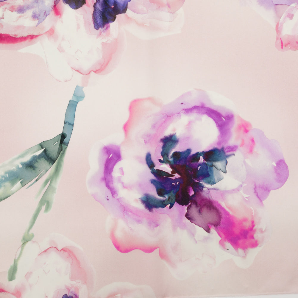Mood Exclusive Italian Barely Pink and Red Violet Watercolor Floral Silk Organza - Joann Fabrics