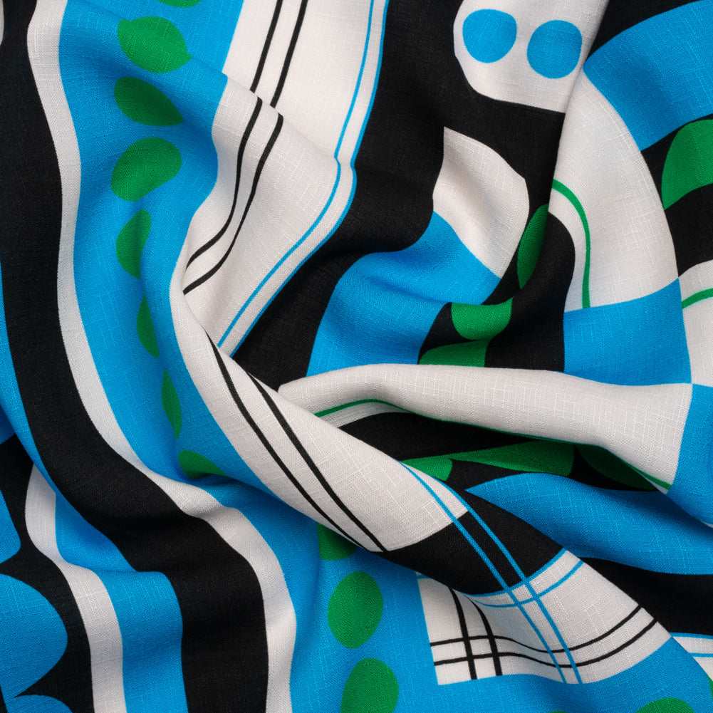 Slubbed Viscose Woven Panel - Blue, Green and Black Abstract Geometric - Mood Exclusive Abstract Thoughts - Joann Fabrics