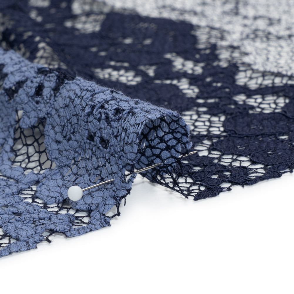 White, Blue and Navy Floral Stripes Re-Embroidered Lace - Joann Fabrics