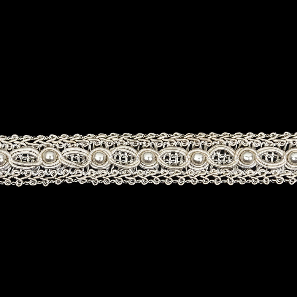 Vintage Ivory Gimp Braided Trim with Pearl Accents - 0.625