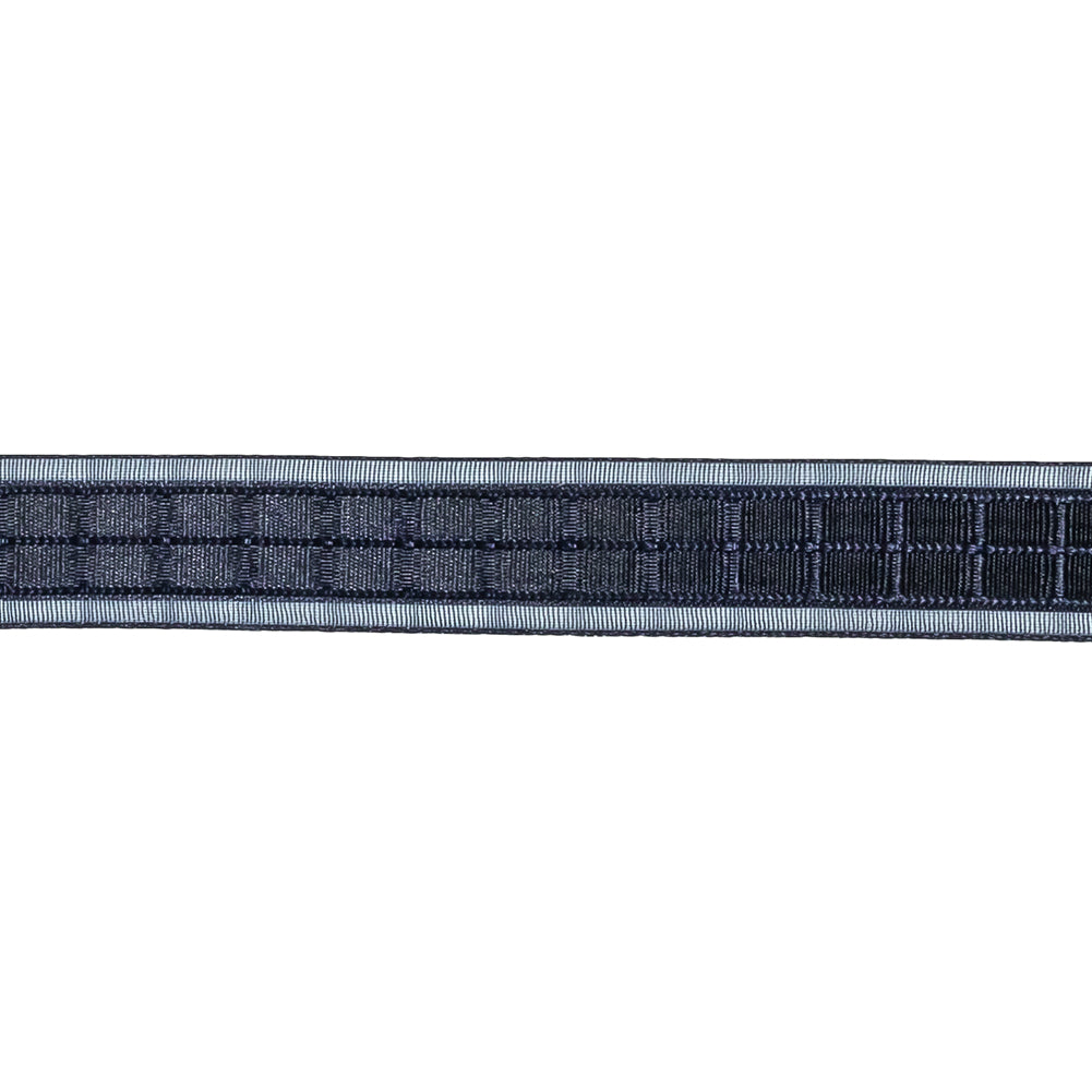 Evening Blue Windowpane Checks and Sheer Borders Woven Ribbon - 0.625