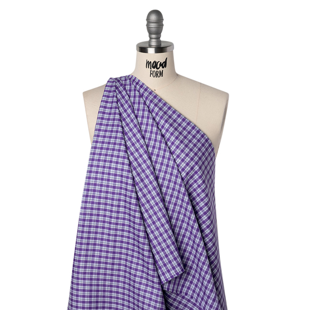 Cotton Twill Shirting - Purple and White Plaid - Deadstock - Joann Fabrics