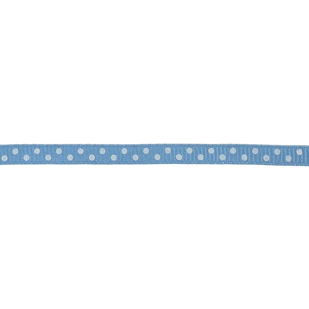 Little Boy Blue and White Polka Dots Grosgrain Ribbon - 0.25