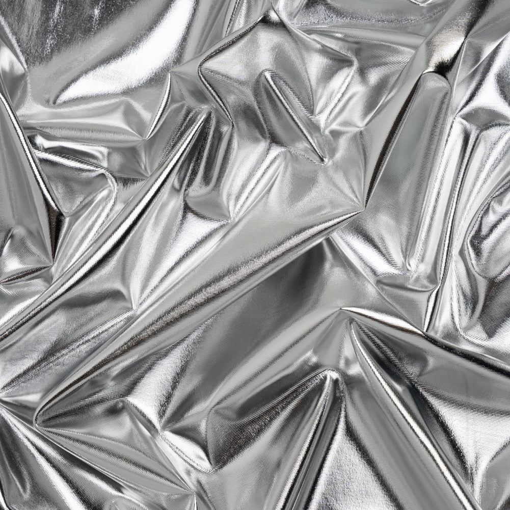 Foiled Faux Leather Stretch Knit - Silver with White Backing - Alison Collection - Joann Fabrics