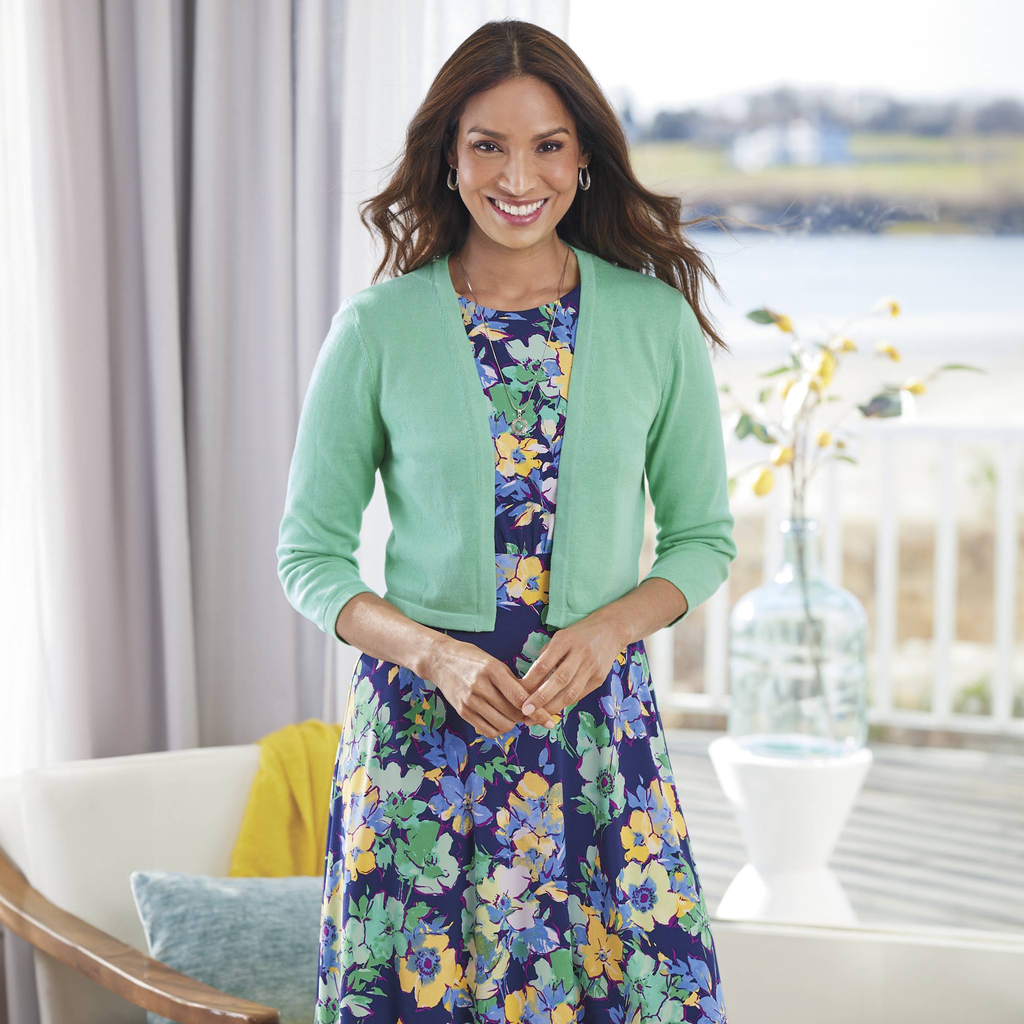 Floral Delight Fit-and-Flare Knit Dress, Inset Waist, Back Zip - Northstyle Catalog