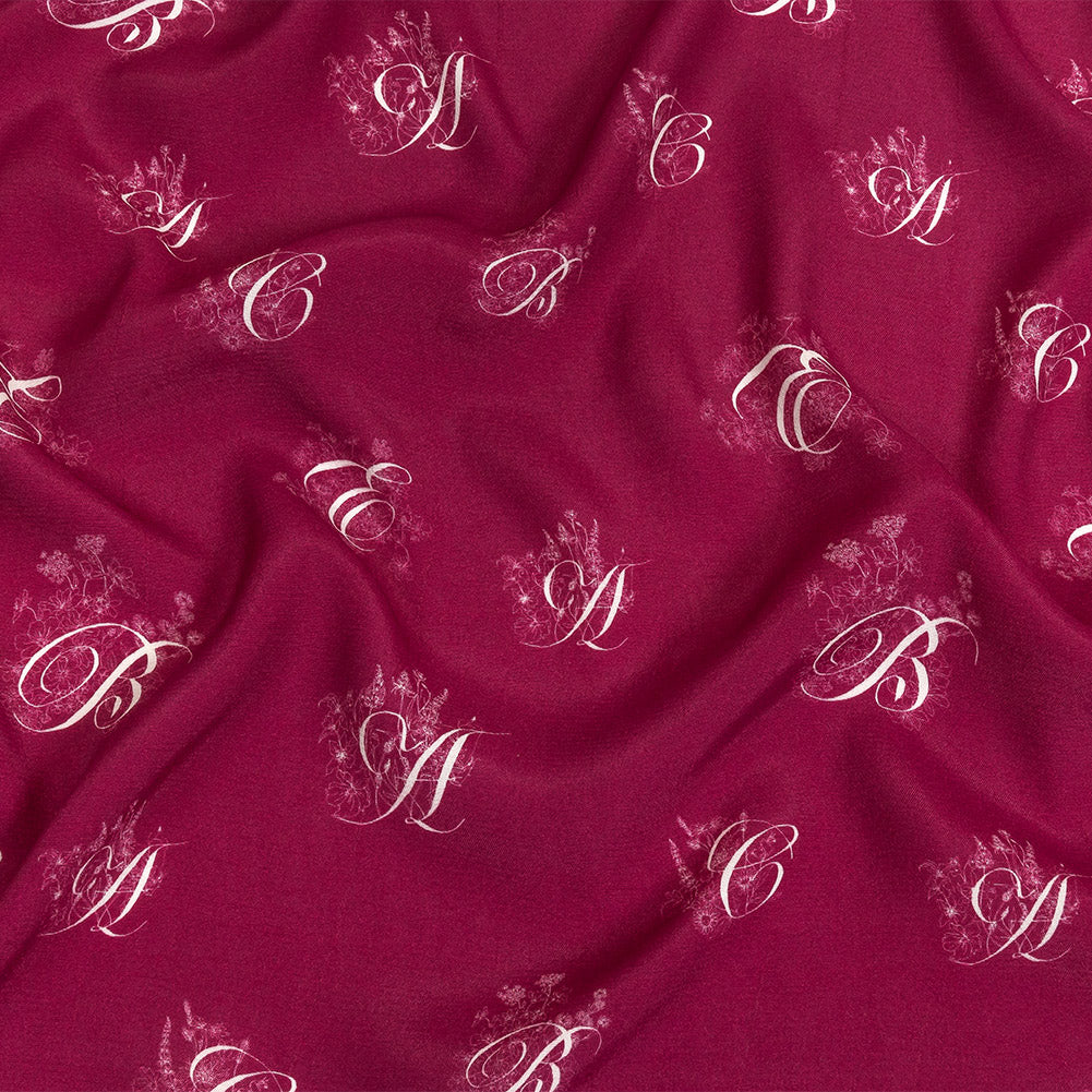 Sustainable Viscose Woven Print - Magenta and White Floral Calligraphic Script - Mood Exclusive ABC Bouquet - Joann Fabrics