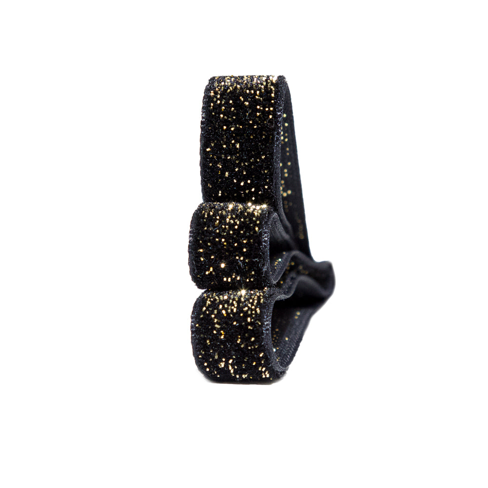 Italian Black and Gold Glitter Velvet Ribbon - 0.375