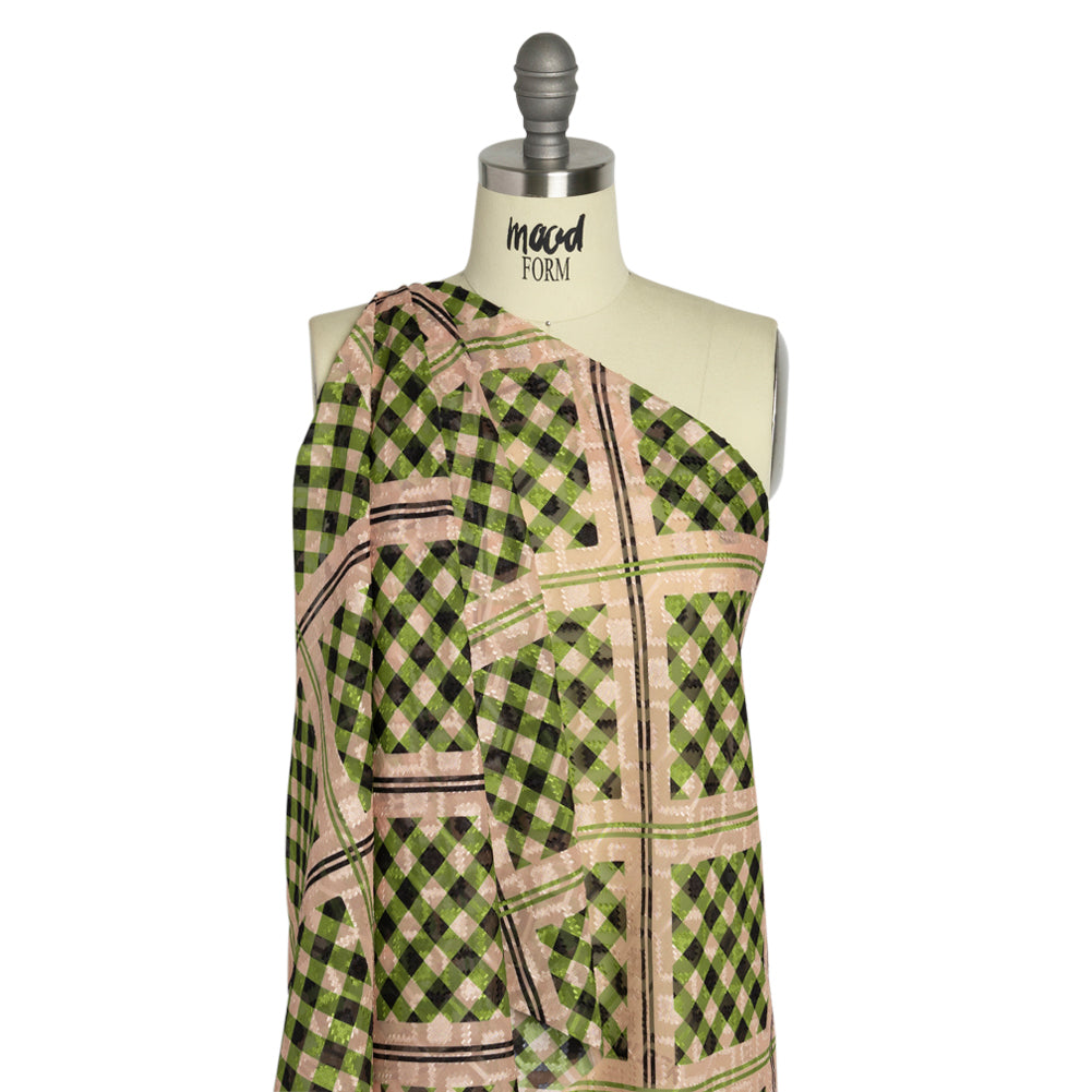 Geometric Burnout Polyester Woven Print - Leaf Green Gingham Plaid - Mood Exclusive Al Fresco Feast - Joann Fabrics