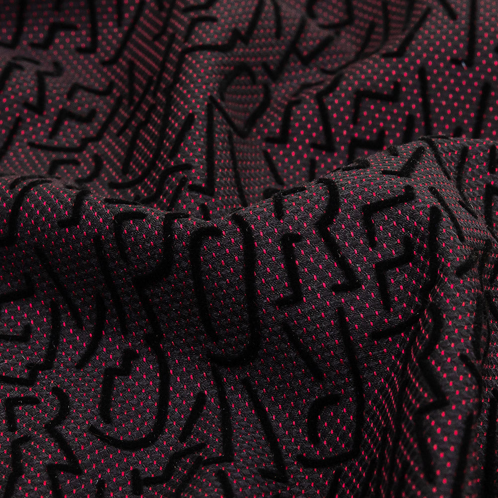 Black Flocked Drop Shadow Letters on Windsor Wine and Black Spotted Cotton Dobby - Joann Fabrics