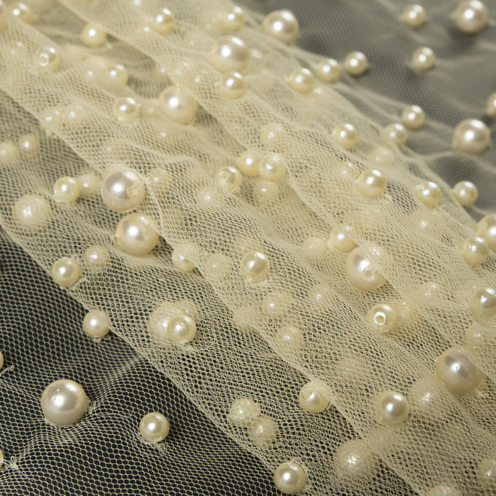 Mesh Lace with Pearl Beads - Pale Yellow - Joann Fabrics
