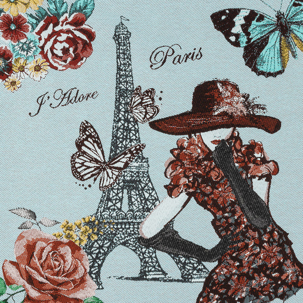 French Sky Blue J'Adore Paris Cotton Blend Oversized Square Patch - 18.875