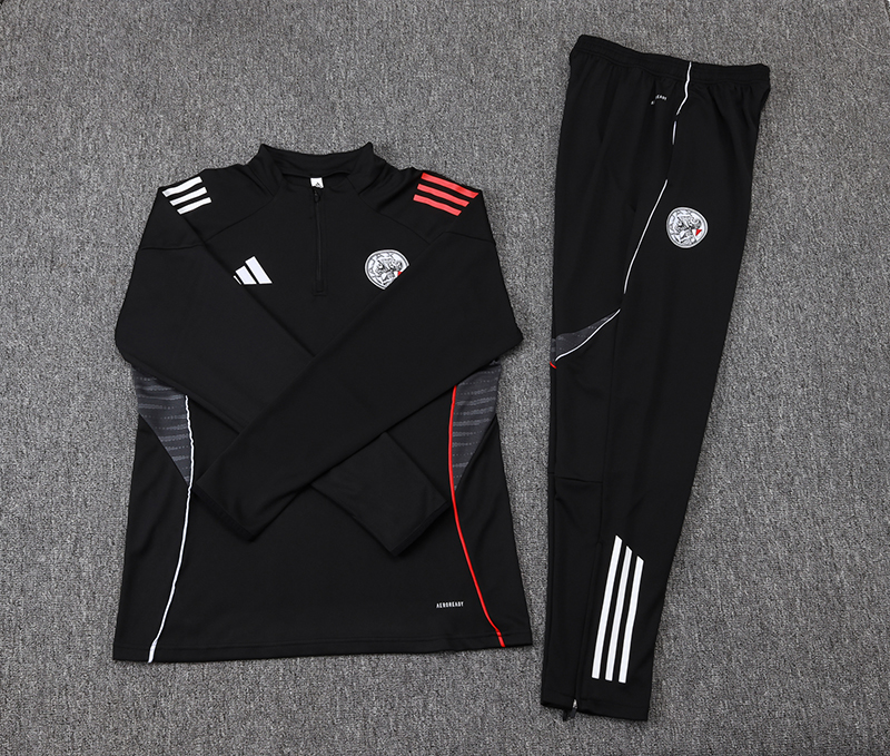 2025/2026 Ajax Half-Pull Training Suit Black Football Shirt 1:1 Thai Quality Set