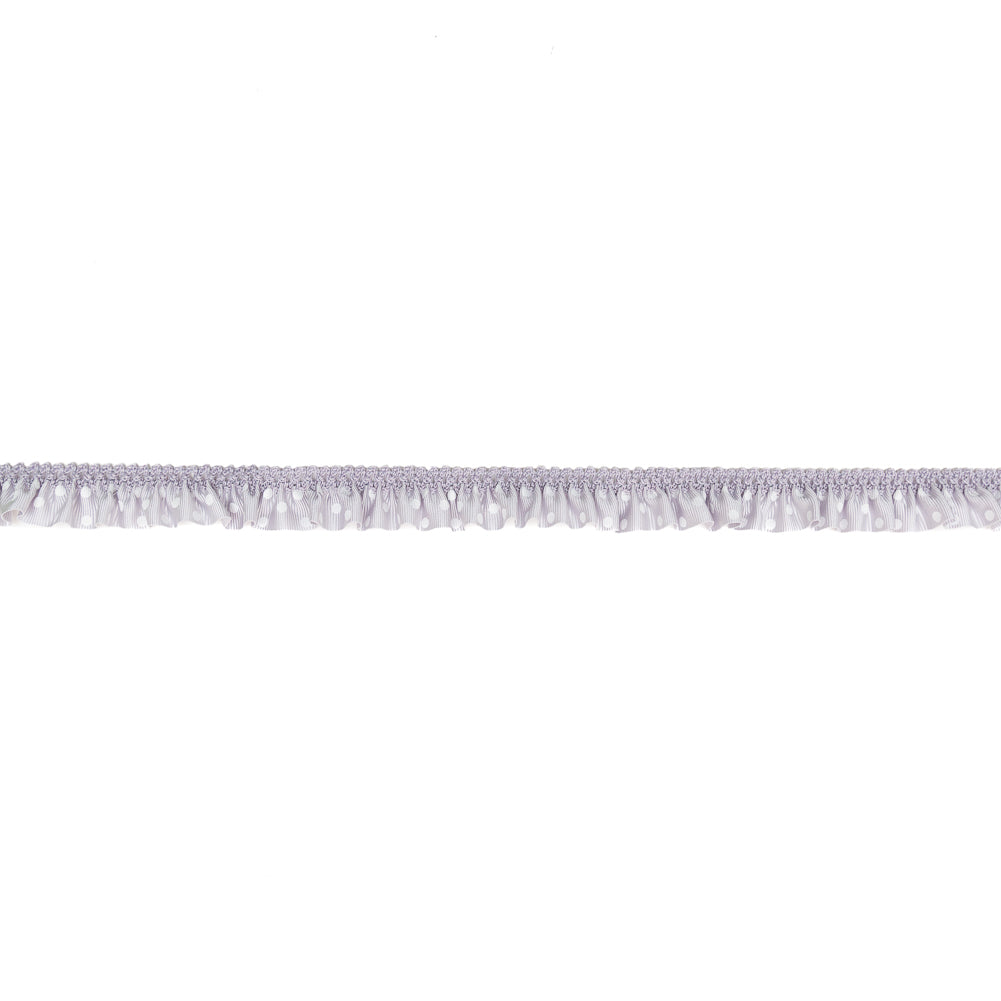 European Gray and White Polka Dot Ruffled Stretch Grosgrain .875