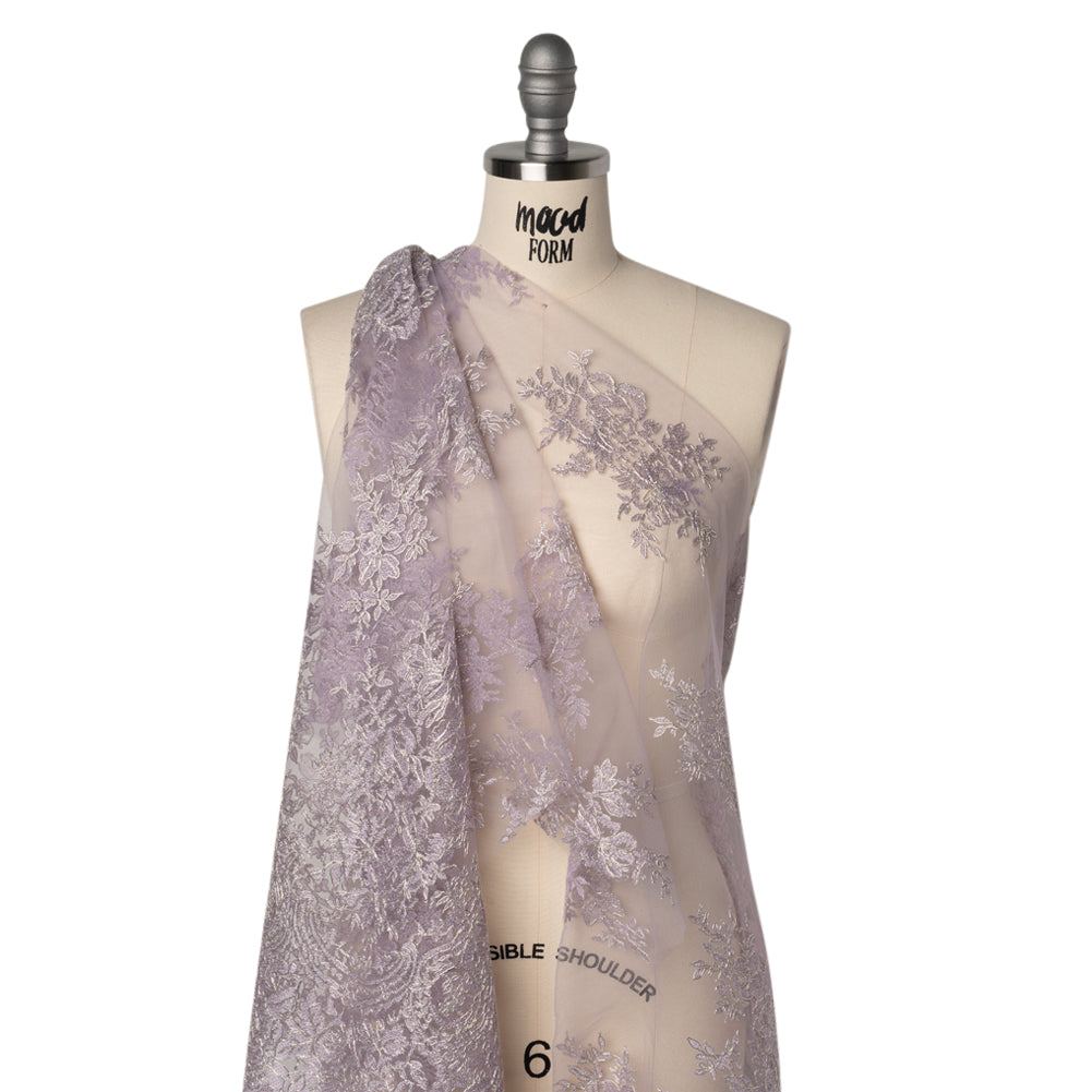 Corded Embroidered Tulle Lace with Scalloped Borders - Lilac and Silver Floral - Joann Fabrics