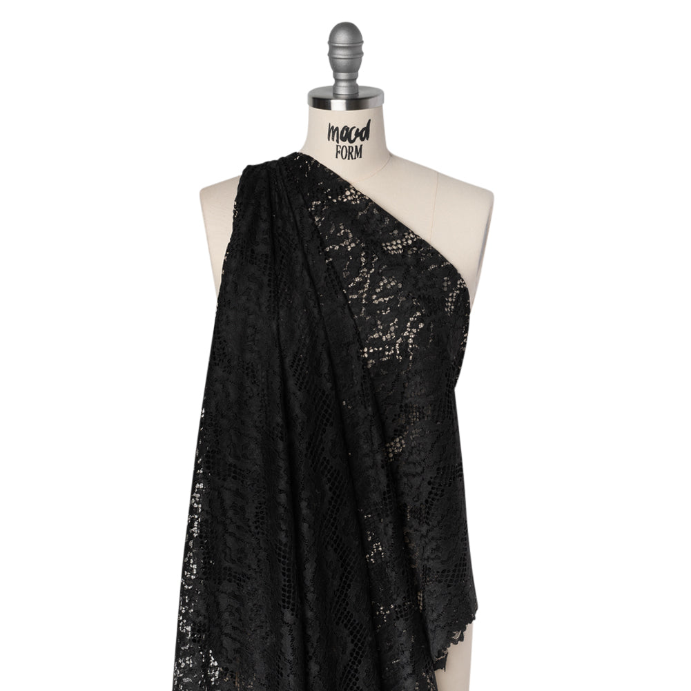 Raschel Lace with Organic Finished Edges - Black Abstract Wavy Stripes - Joann Fabrics