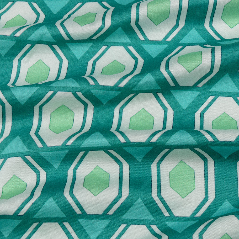 Stretch Cotton Sateen - Turquoise Honeycomb Diamonds - Arcade Fever Print - Mood Exclusive Yesterday Collection - Joann Fabrics