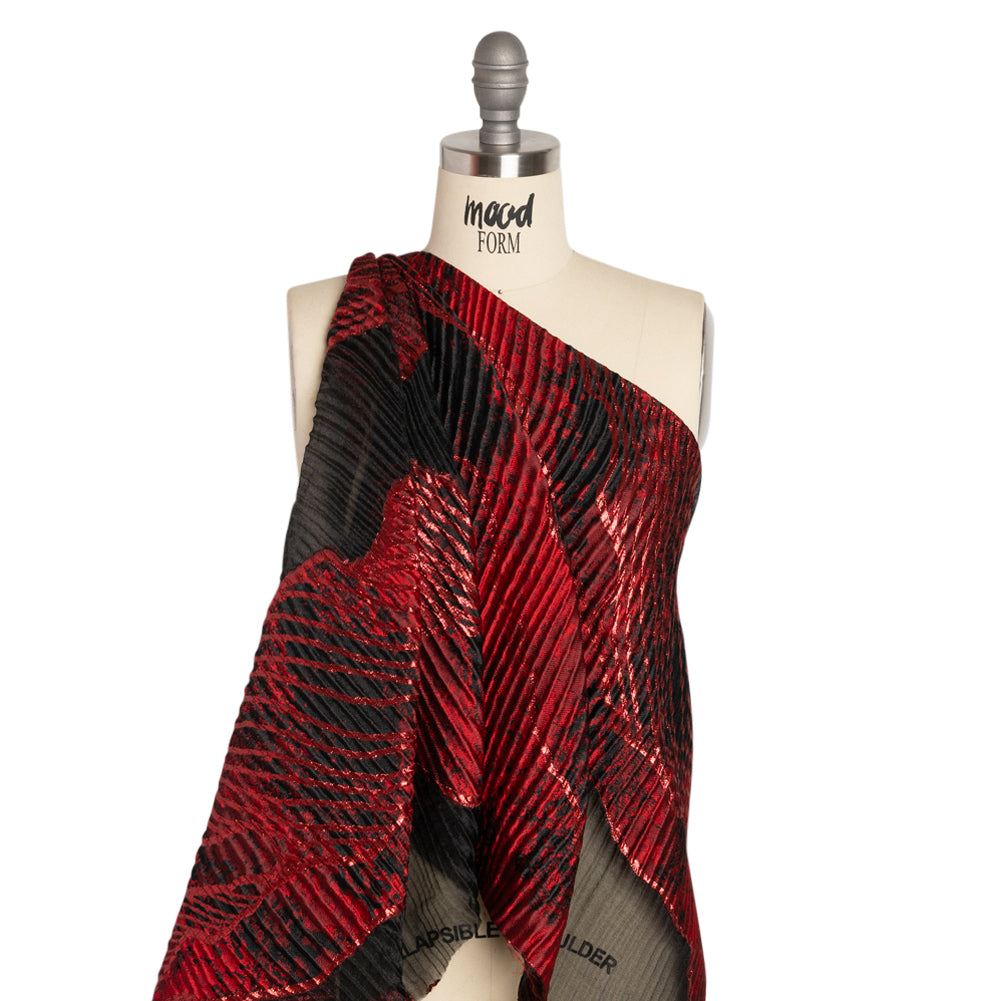 Metallic Red and Black Abstract Formations Ribbed Burnout Luxury Brocade - Joann Fabrics