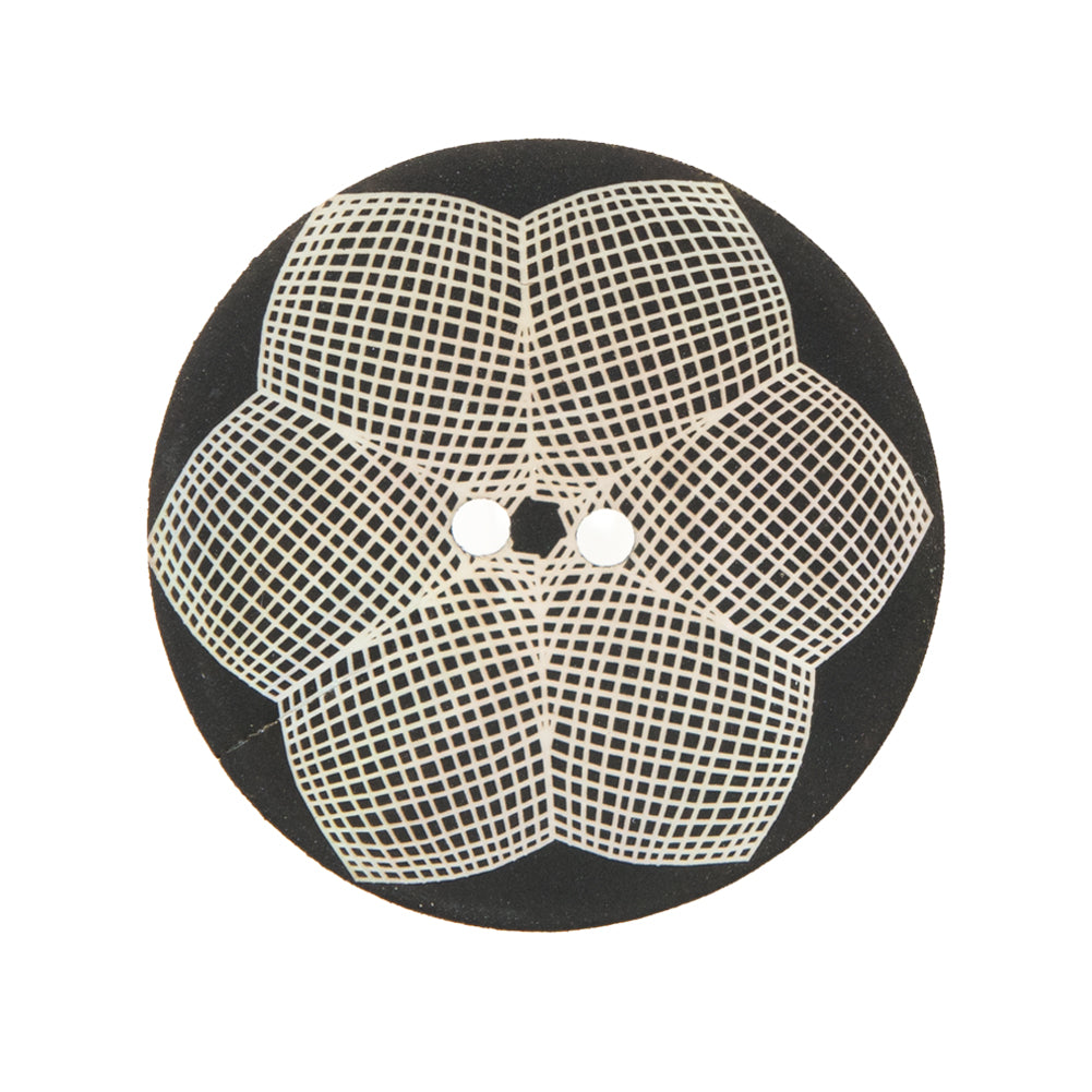 Italian Black and White Floral Printed Mother Of Pearl Button - 44L/28mm - Joann Fabrics