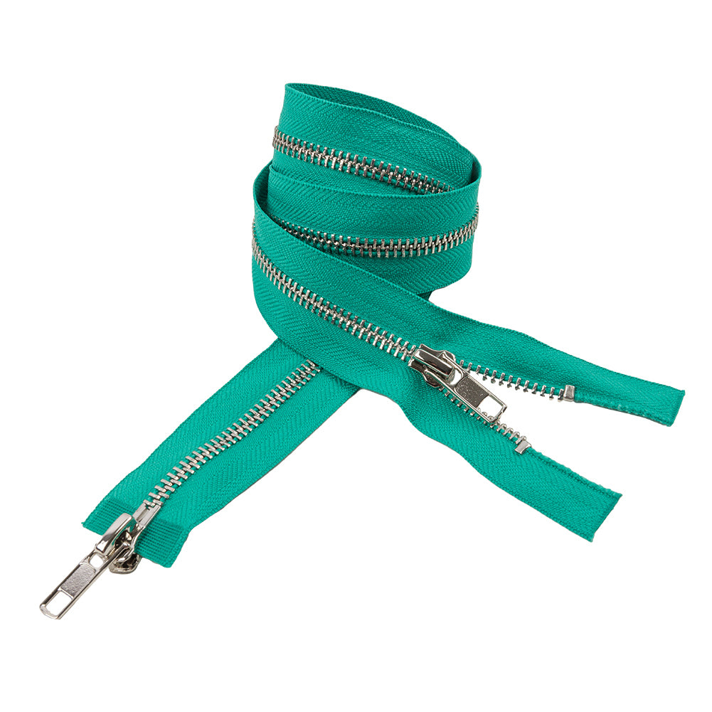 Teal and Silver T5 Open End Metal Zipper with Two Pulls - 36