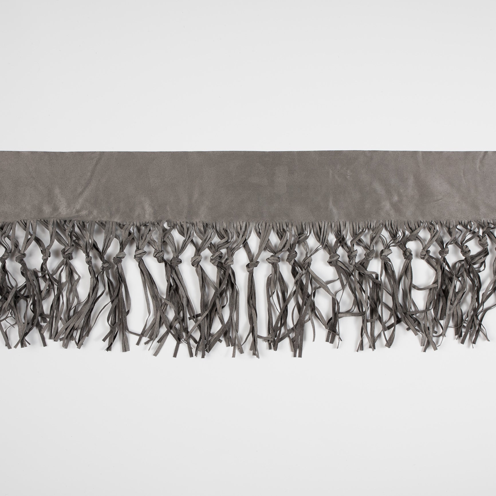 Italian Gray Suede Fringe with Knots 8.5