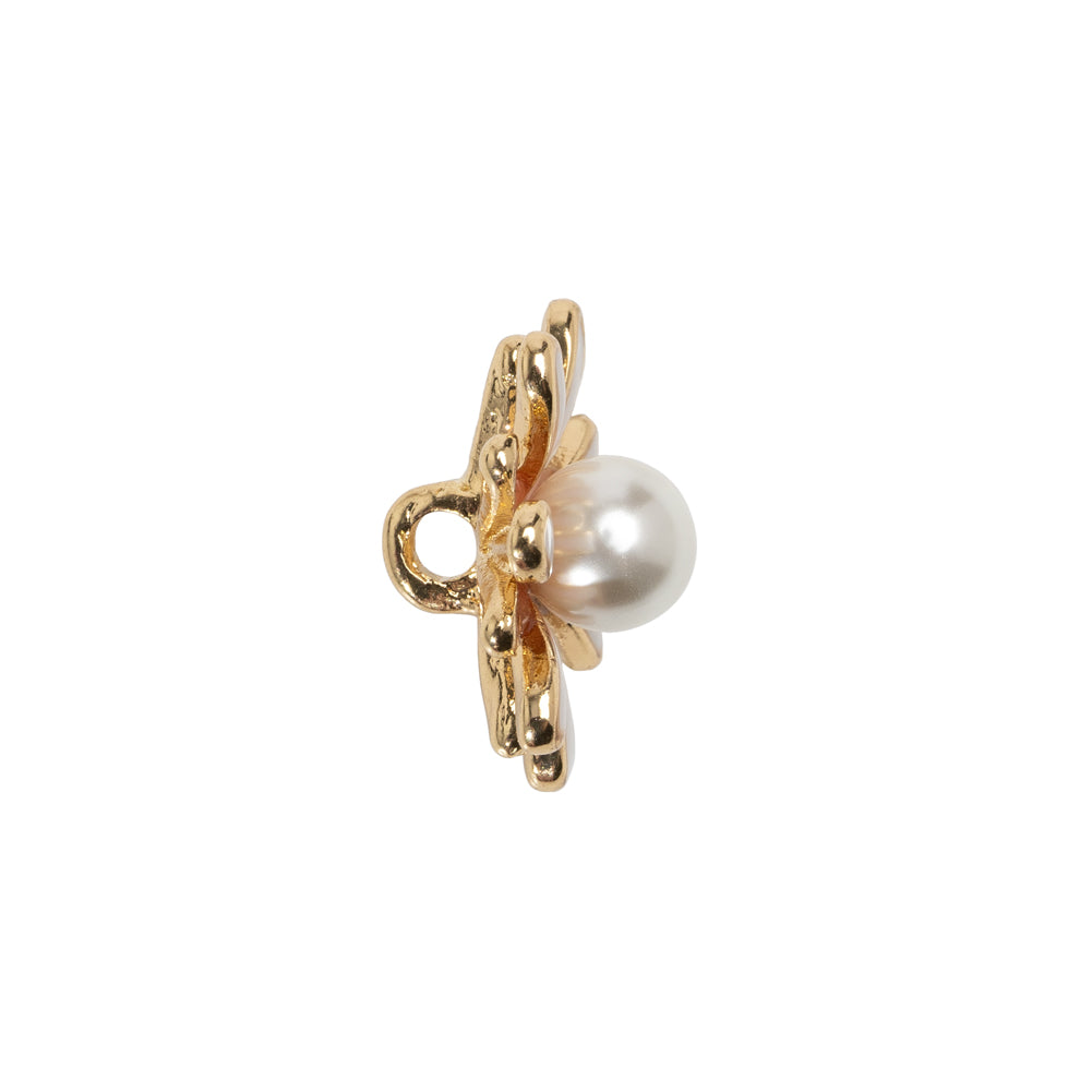 Enameled Metal and Pearl Shank Back Button - 30L/19mm - Pink, Pearl White, and Gold Flower - Joann Fabrics