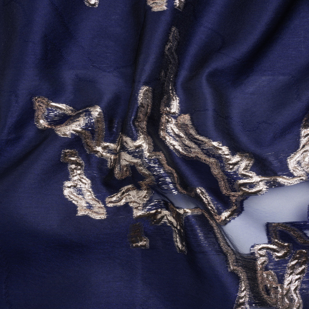 Metallic Silver and Navy Abstract Embers Luxury Burnout Brocade - Joann Fabrics