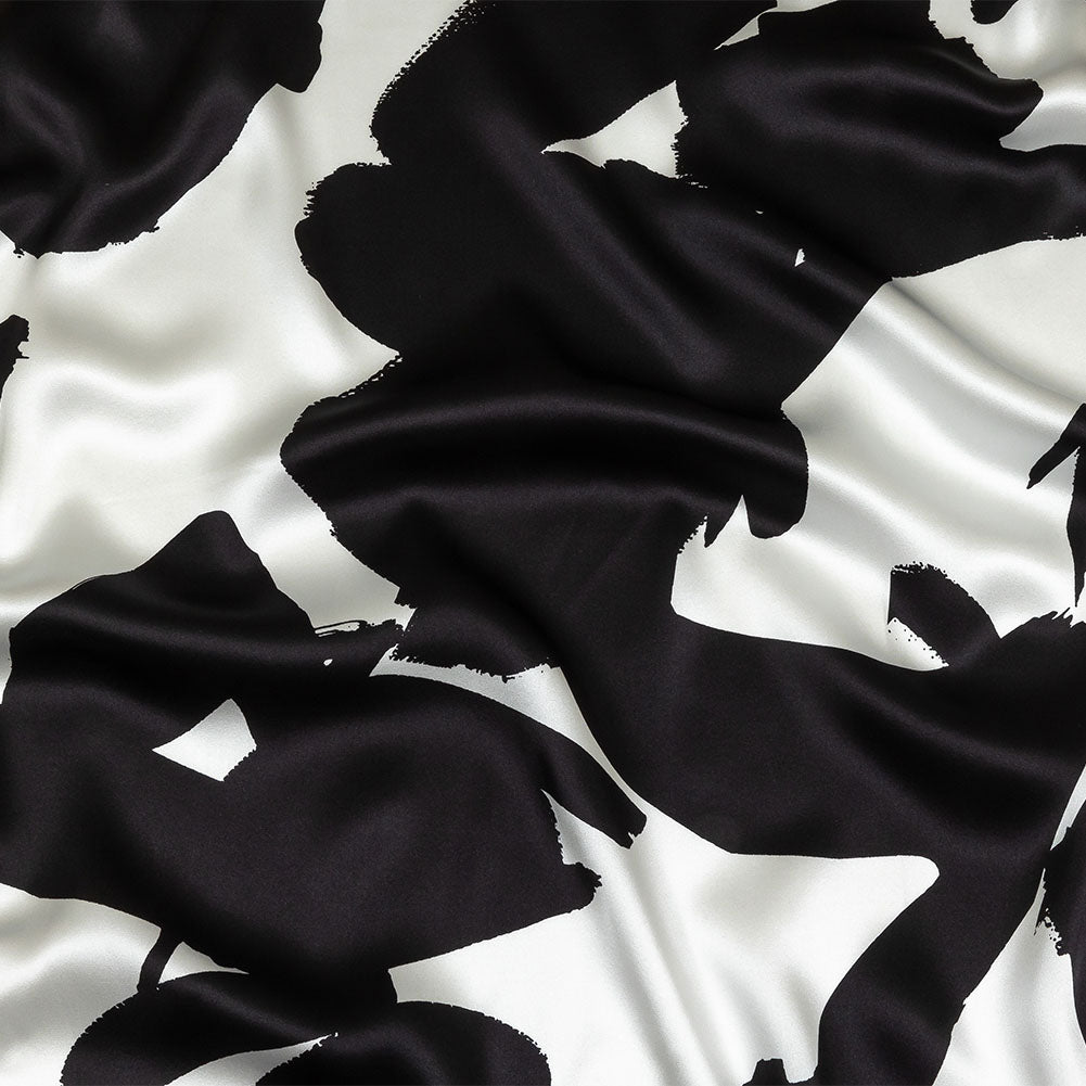 Mood Exclusive Italian White and Black Brushstrokes Silk Charmeuse - Joann Fabrics