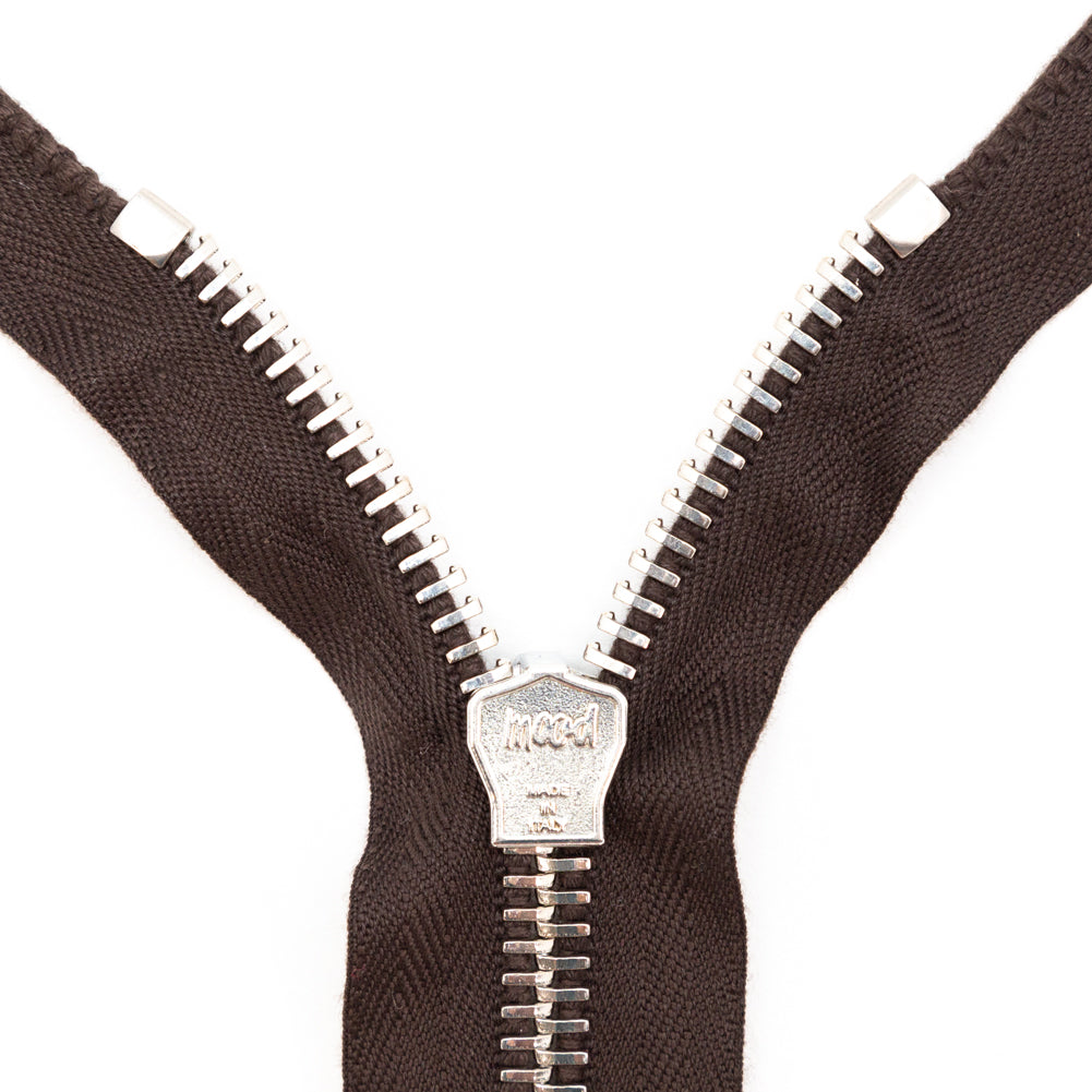 Mood Exclusive Italian Brown and Silver T8 Closed End Metal Zipper - 9
