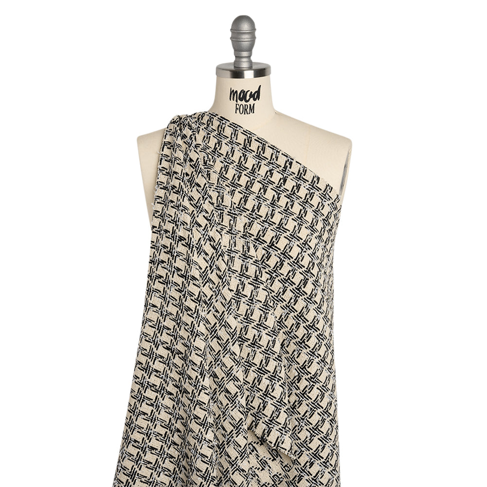 Wool Blend Boucle Tweed - Ivory and Black Houndstooth - Deadstock - Joann Fabrics