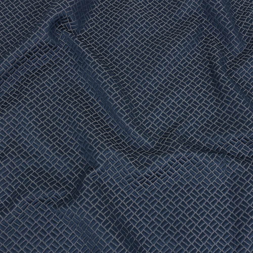 Polyester Jacquard - Indigo Geometric Boxes - British Imported - Joann Fabrics