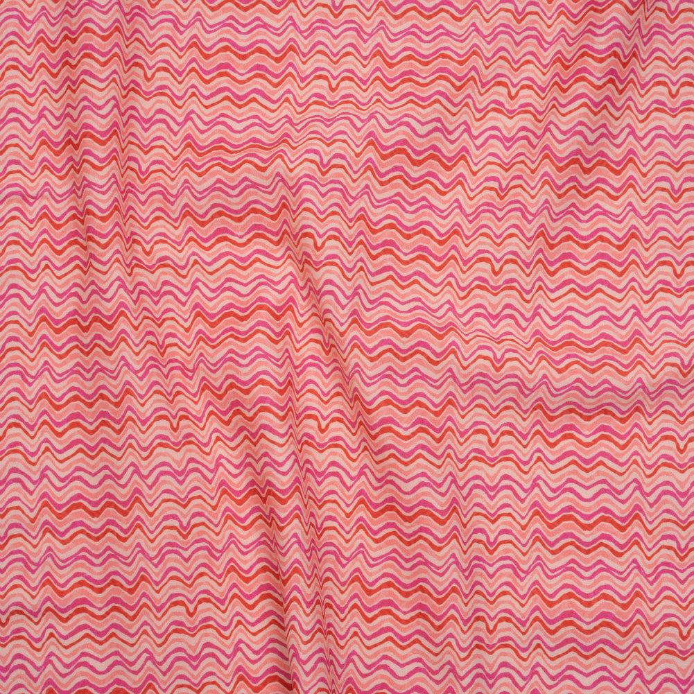 Stretch Nylon Swimwear Tricot - Magenta, Red and Pink Wavy Lines - Designer Deadstock - Joann Fabrics