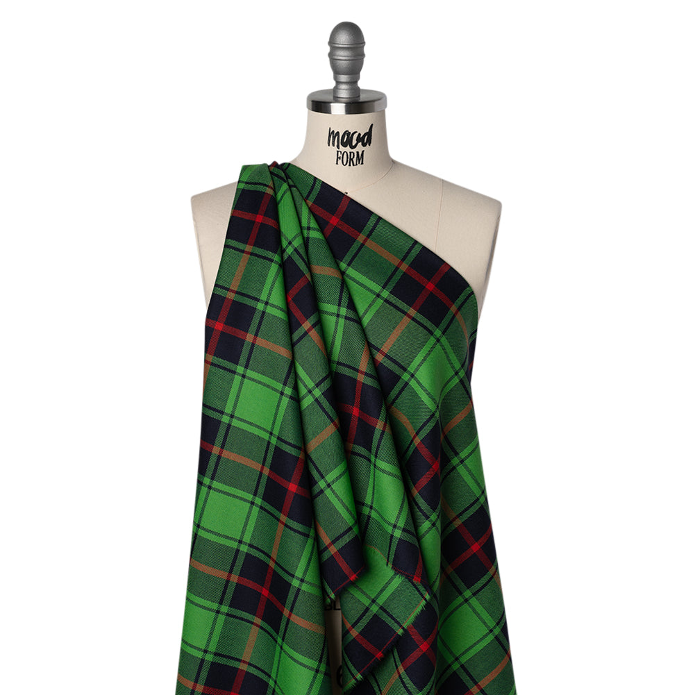 Virgin Wool Twill Made in Italy - Lime Green, Black and Red Plaid - Joann Fabrics
