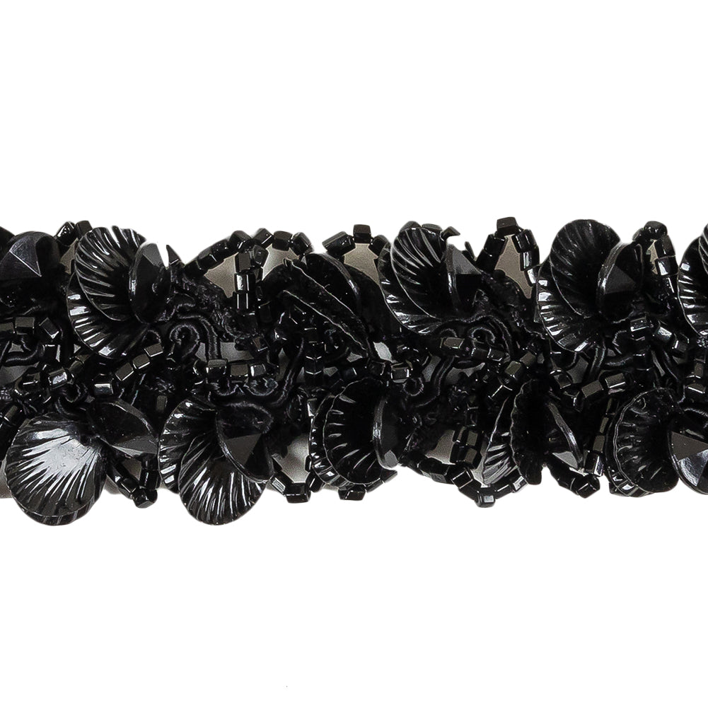 Vintage Black Seashell Sequins and Seed Beaded Braided Trim - 1.5