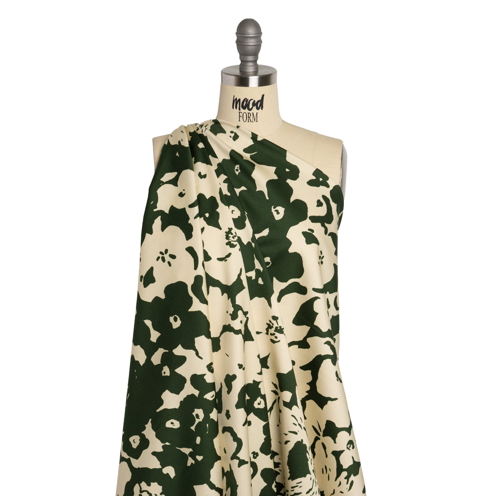 Stretch Cotton Sateen - Hunter Green and Cream Big Floral - Rorschach Rosettes Print - Mood Exclusive Acadia Collection - Joann Fabrics