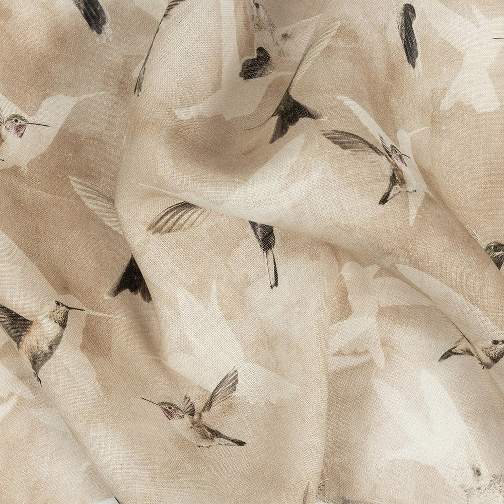 Humming Birds Printed Beige Linen Woven - Joann Fabrics