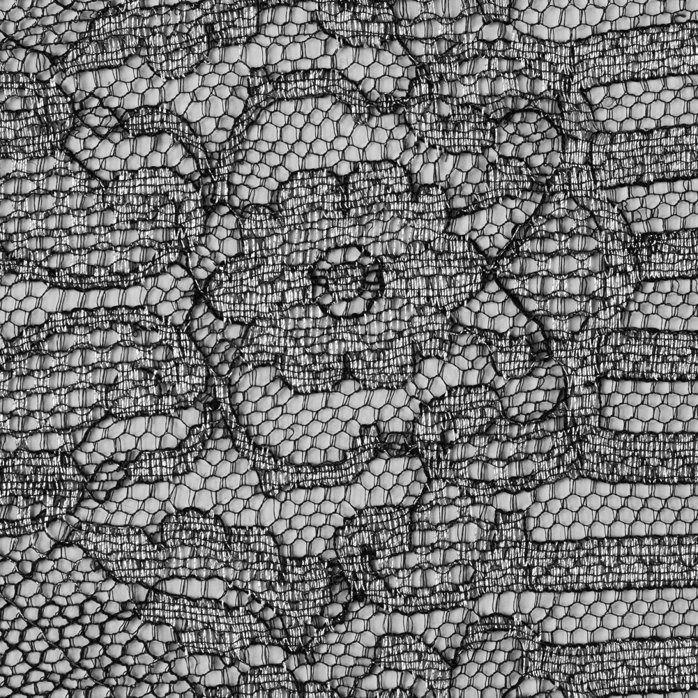 Lace with Scalloped Eyelash Edges - Black and Metallic Silver Striped Floral - Joann Fabrics
