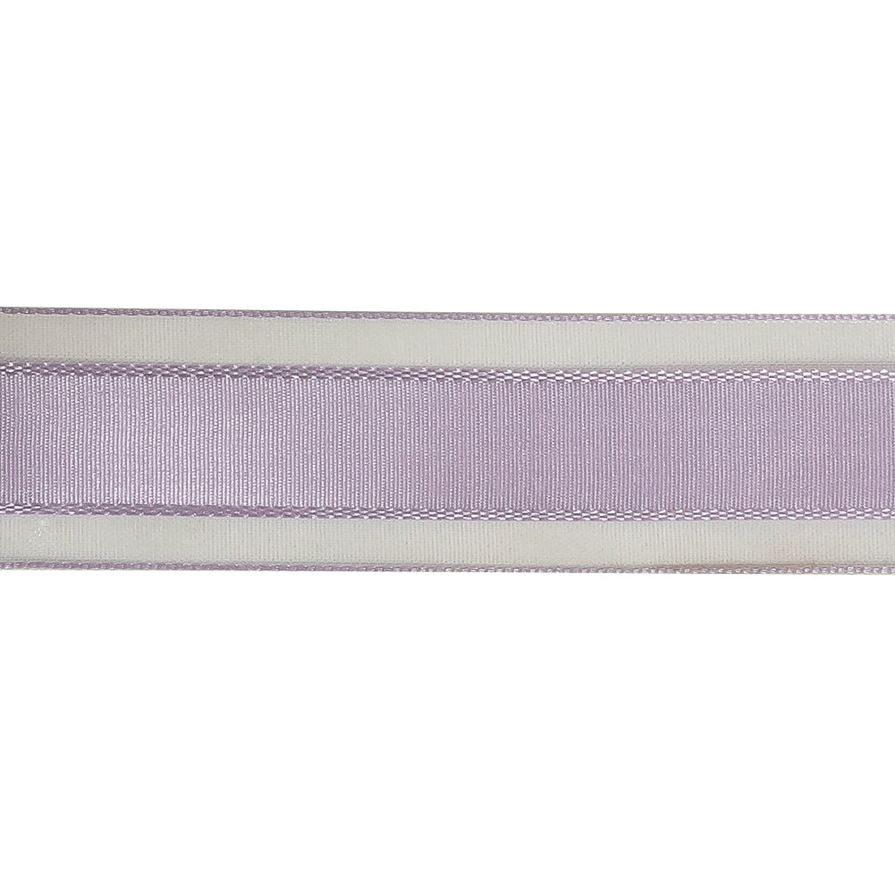 Lilac Woven Ribbon with Sheer Organza Borders - 1