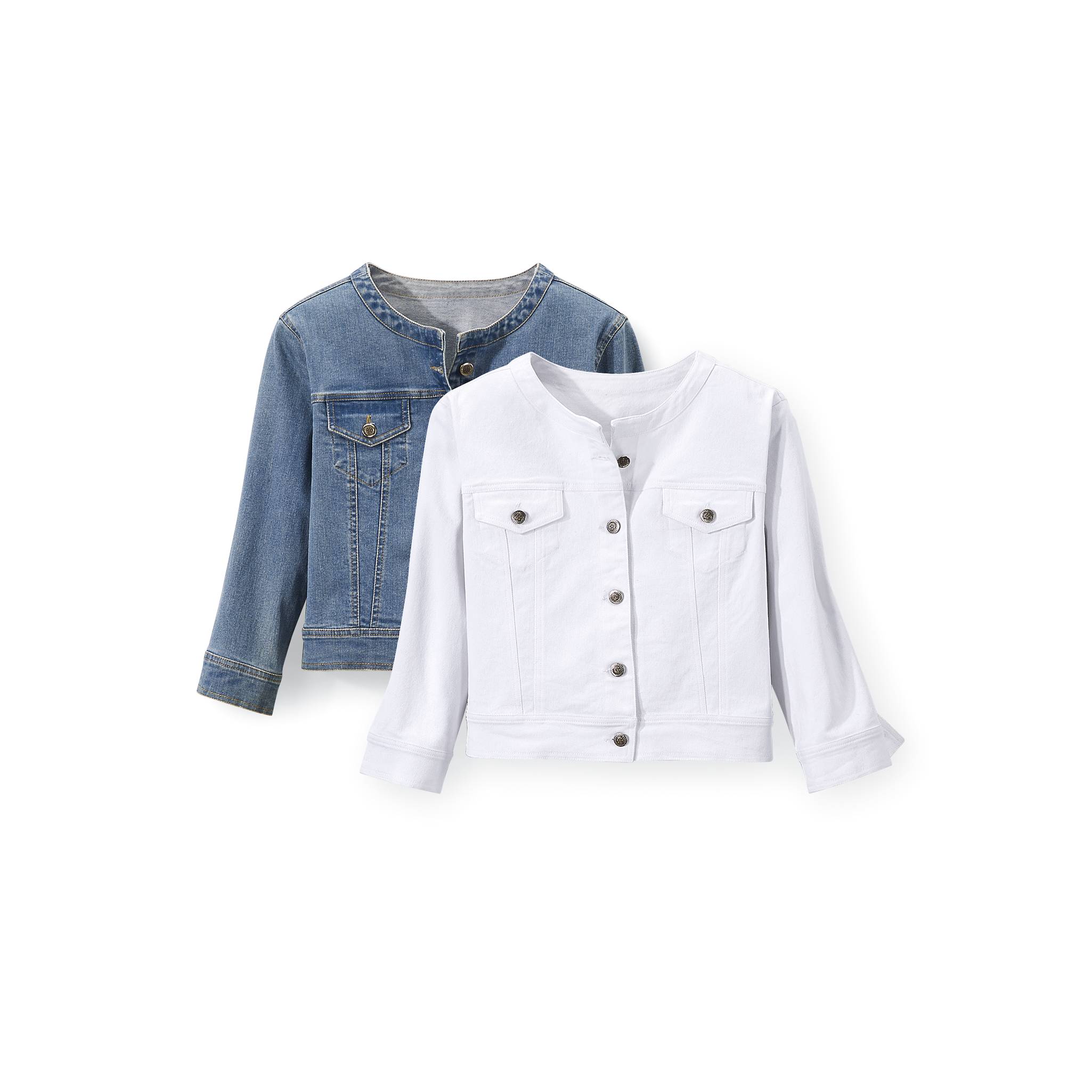Short Cropped Denim Jacket, 3/4 Sleeves, Button Front, Chest Pocket - Northstyle Catalog