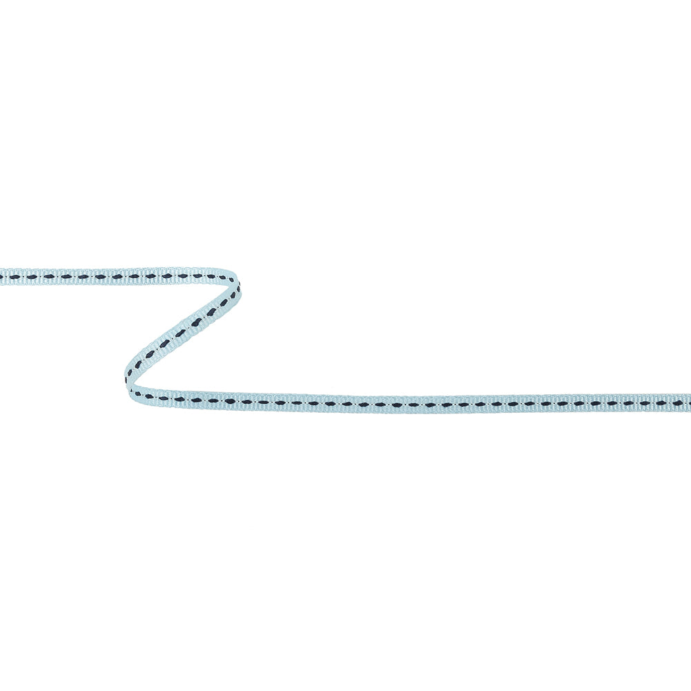 Light Blue Grosgrain Ribbon with Navy Stitching - 0.25