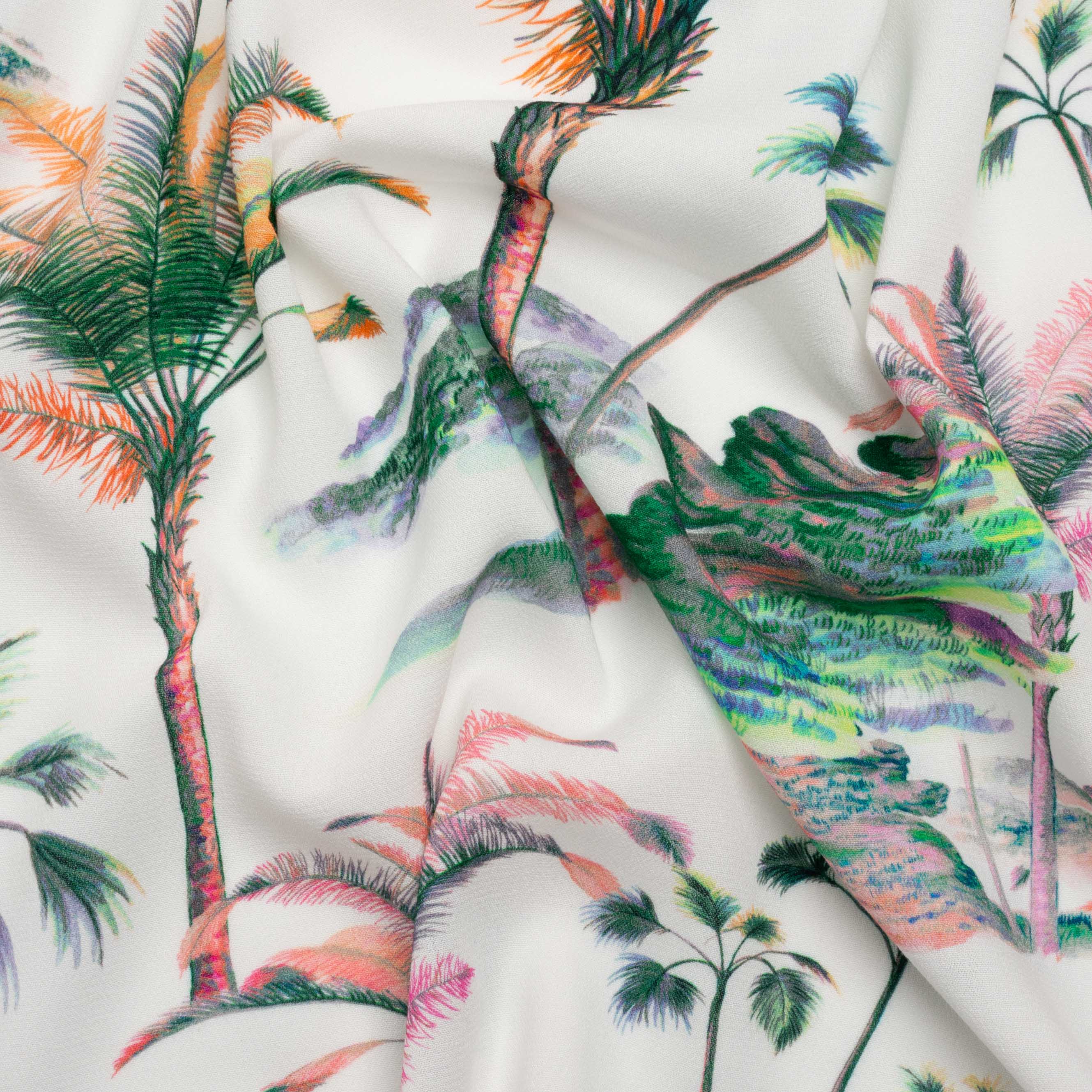 Viscose Crepe Print - Green, Pink and White Palm Trees - Mood Exclusive Shore Thing - Joann Fabrics