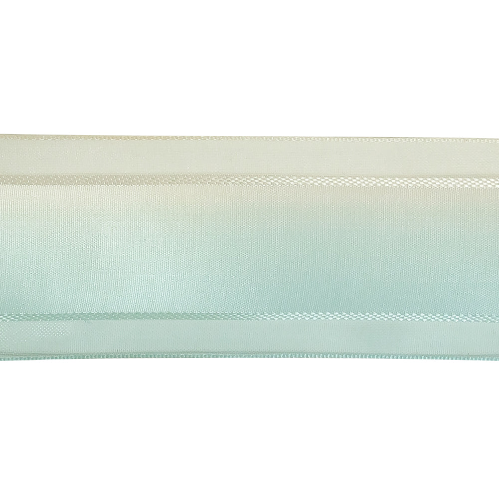 Sky Blue and Star White Ombre Woven Ribbon with Sheer Organza Borders - 1.5