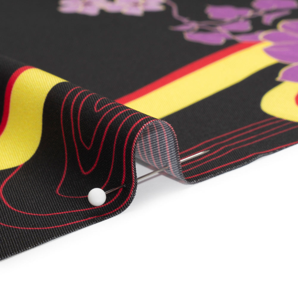 Recycled Polyester Twill - Black, Red and Purple Floral - Japanese Daydreams Print - Mood Exclusive Groove Collection - Joann Fabrics