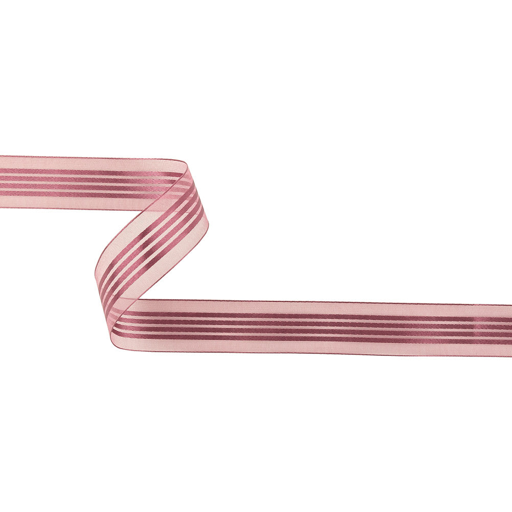 Purple Sheer Ribbon with Satin Stripes - 0.875