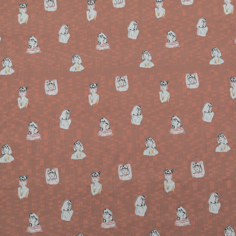Cotton Voile - Burnt Salmon Faces - Run the World Print - Mood Exclusive Harvest Collection - Joann Fabrics