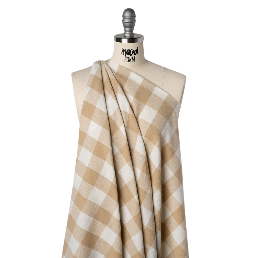 Yarn-Dyed Cotton Twill Flannel - Beige and White Buffalo Check - Joann Fabrics
