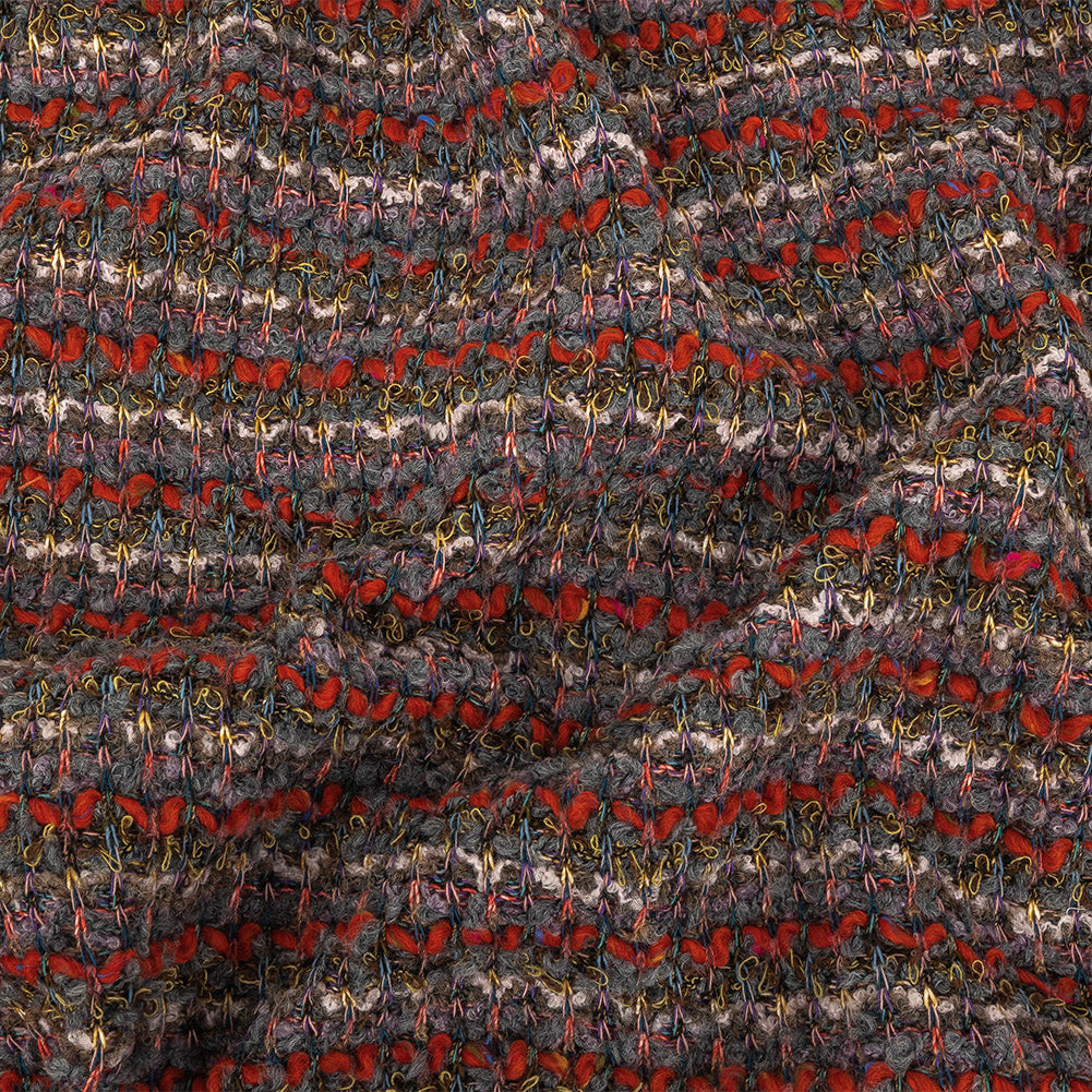 Red, Gray, and Yellow Striped Loopy Chunky Sweater Knit - Joann Fabrics