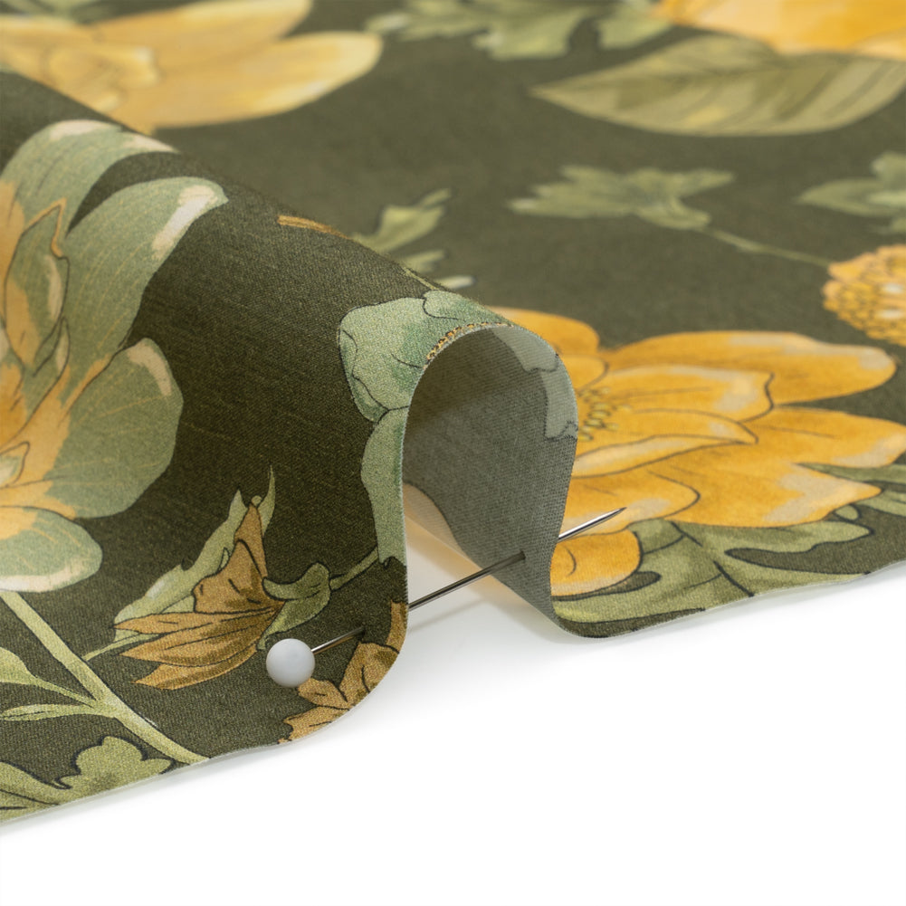 Cotton Poplin Print - Olive Green and Yellow Floral - Mood Exclusive Glorious Gardens - Joann Fabrics