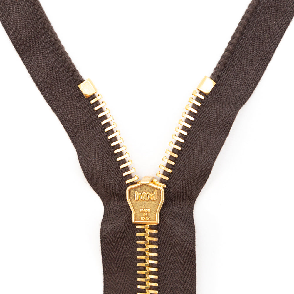 Mood Exclusive Italian Brown and Gold T8 Open End Metal Zipper - 27.5